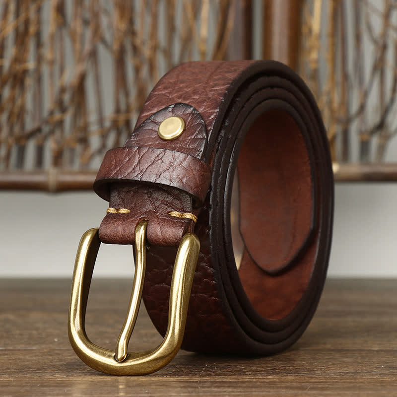 samuel | embossed leather belt with brass buckle coffee