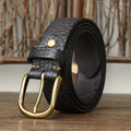 samuel | embossed leather belt with brass buckle black