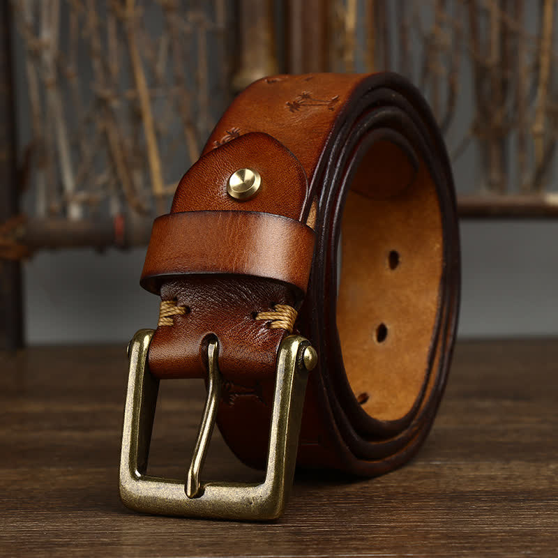 oscar | embossed leather belt with single prong buckle