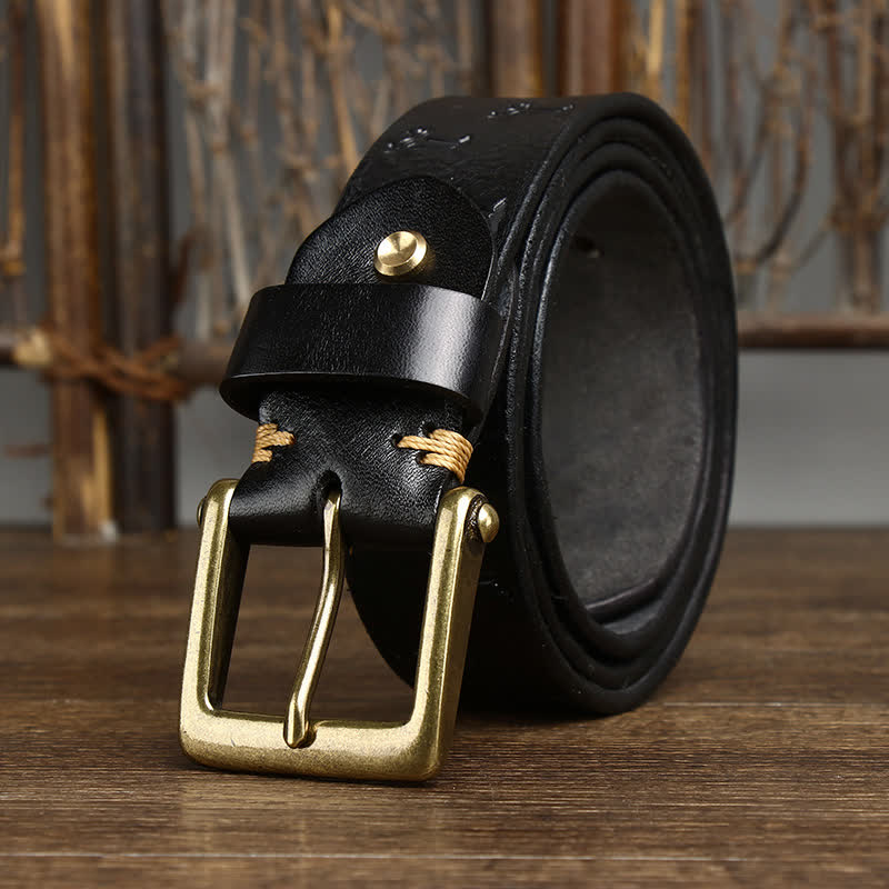 oscar | embossed leather belt with single prong buckle