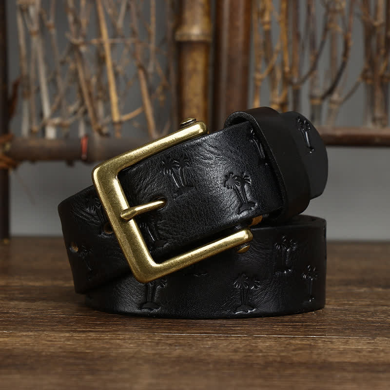 oscar | embossed leather belt with single prong buckle black