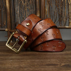 oscar | embossed leather belt with single prong buckle