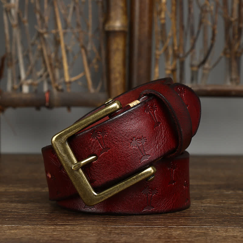 oscar | embossed leather belt with single prong buckle tan
