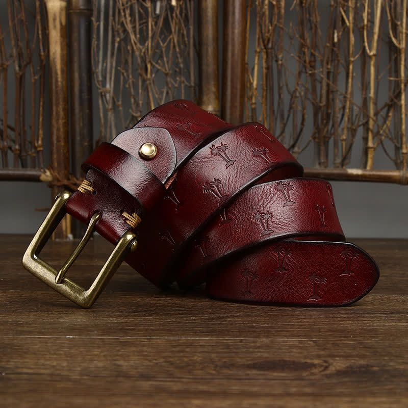 oscar | embossed leather belt with single prong buckle