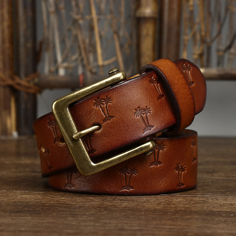 oscar | embossed leather belt with single prong buckle stone