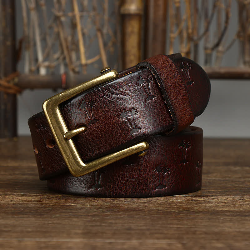 oscar | embossed leather belt with single prong buckle coffee