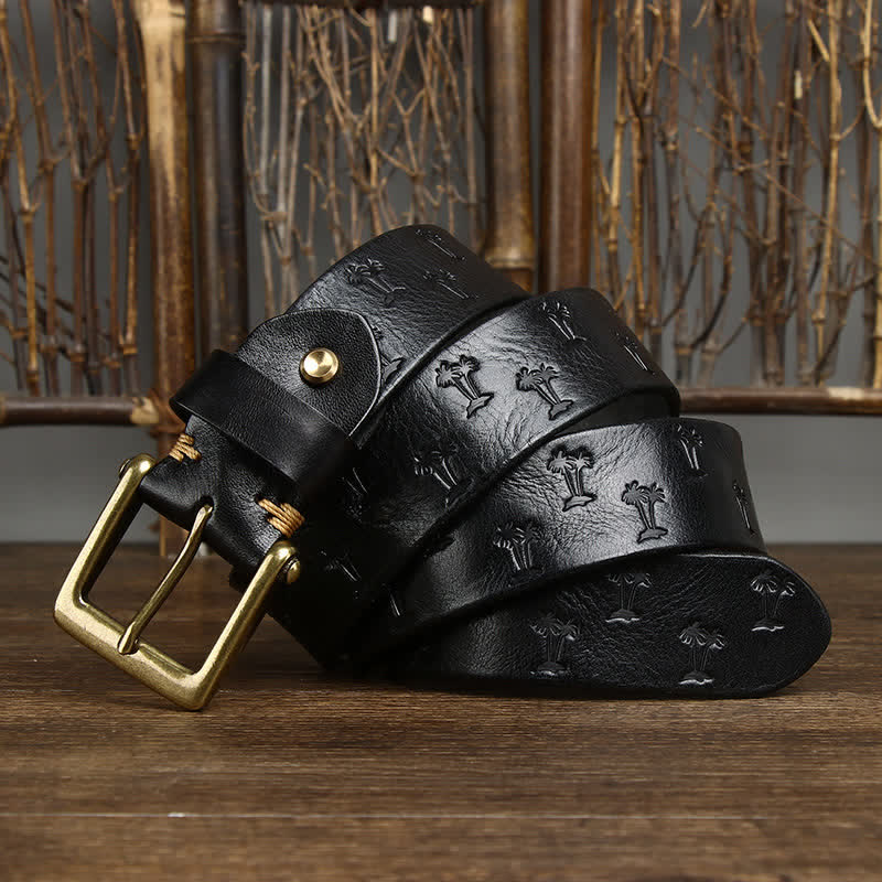 oscar | embossed leather belt with single prong buckle