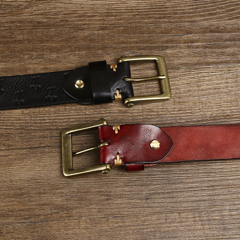 oscar | embossed leather belt with single prong buckle