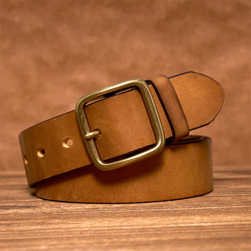 oliver | leather belt with brass square buckle tan