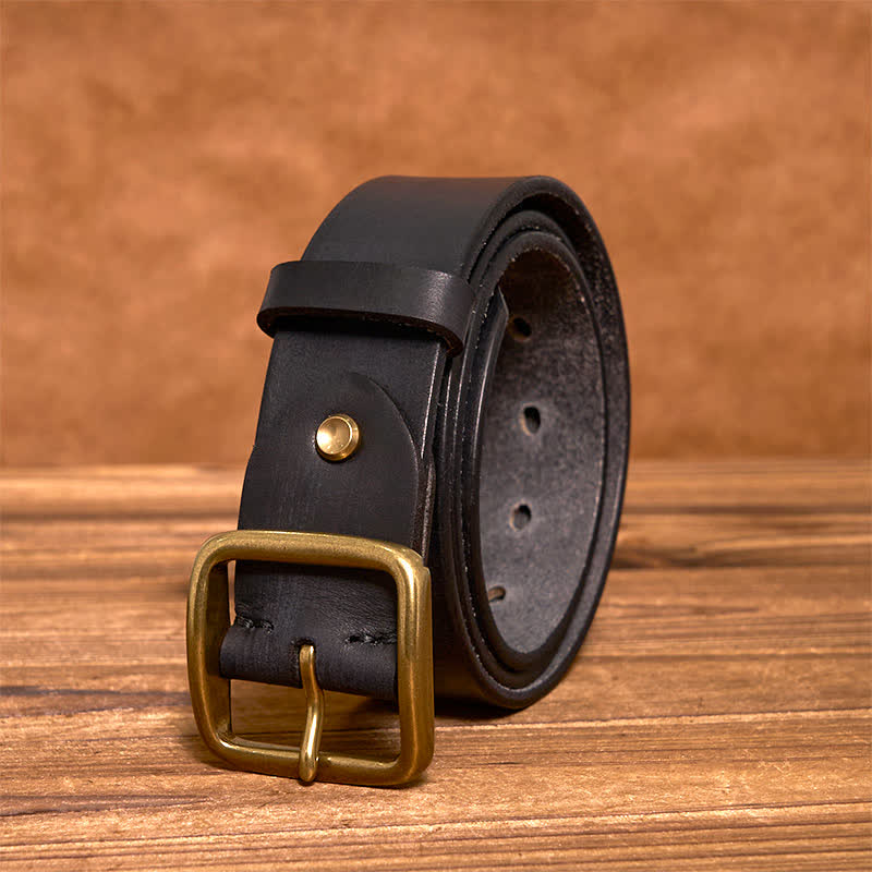 Frederick | Leather Belt with Brass Square Buckle – Pavelora