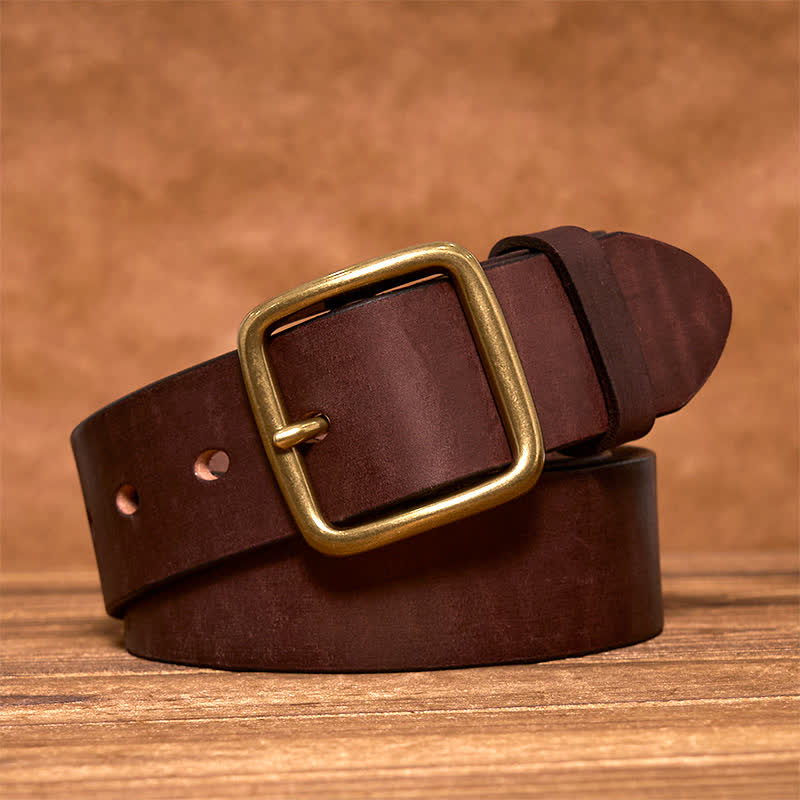oliver | leather belt with brass square buckle brown
