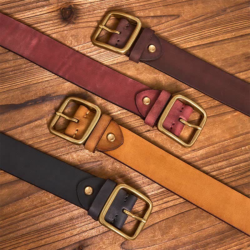 Frederick | Leather Belt with Brass Square Buckle – Pavelora