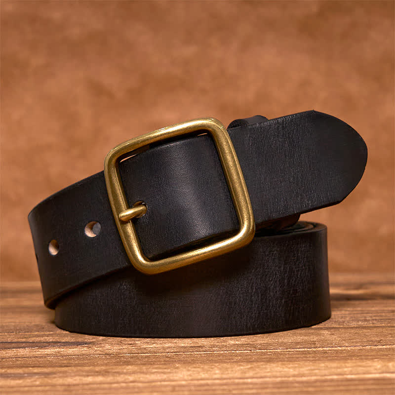 oliver | leather belt with brass square buckle black