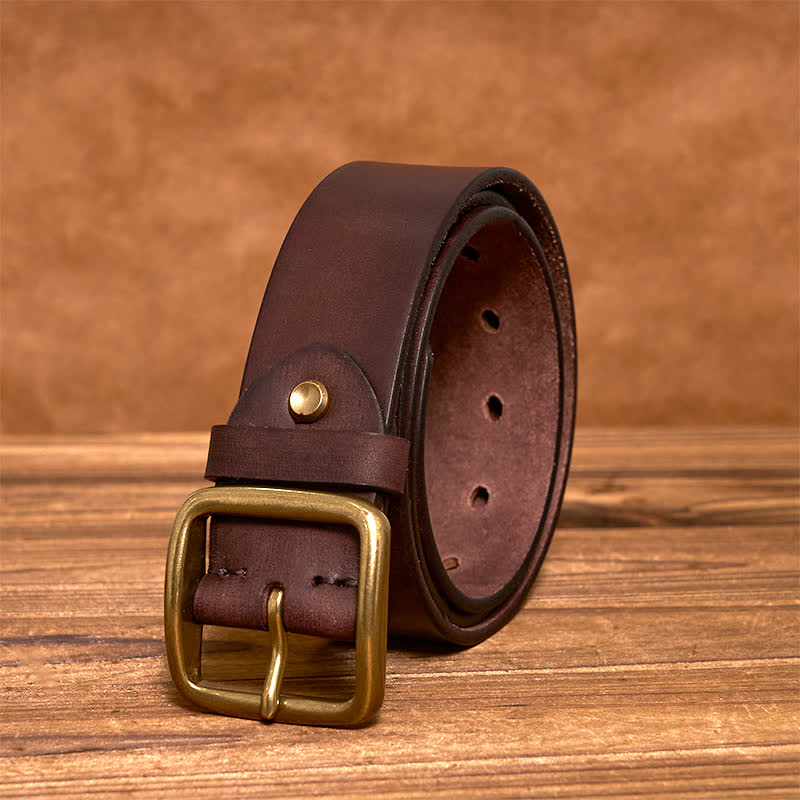 oliver | leather belt with brass square buckle