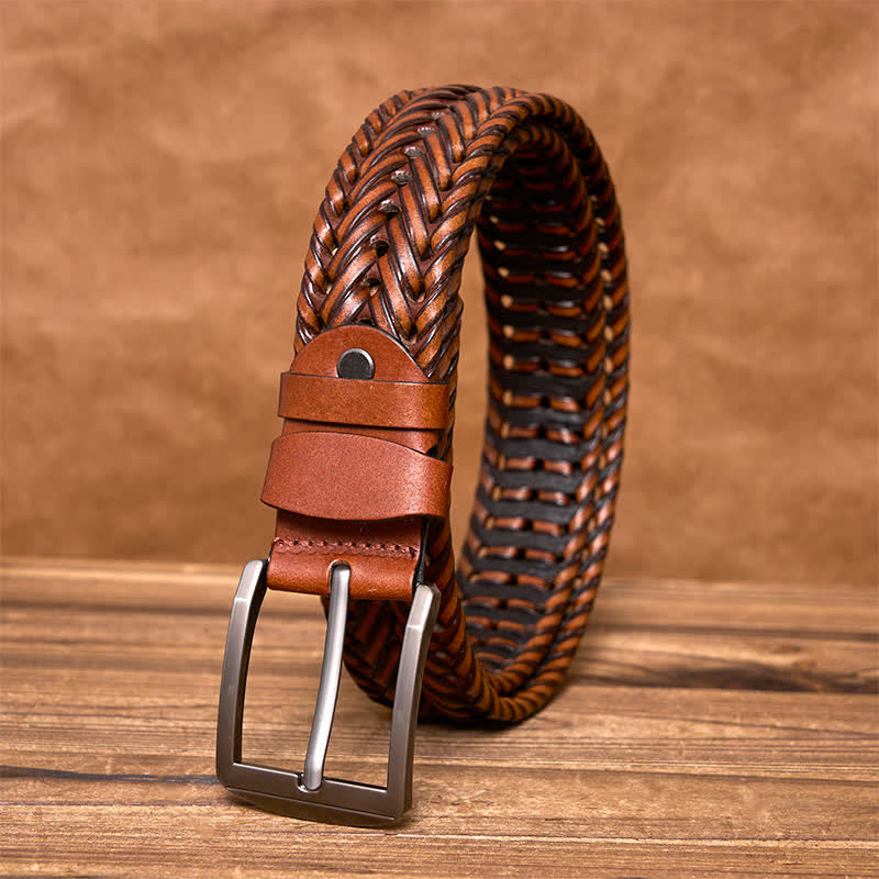 oliver | men's braided leather belt brown