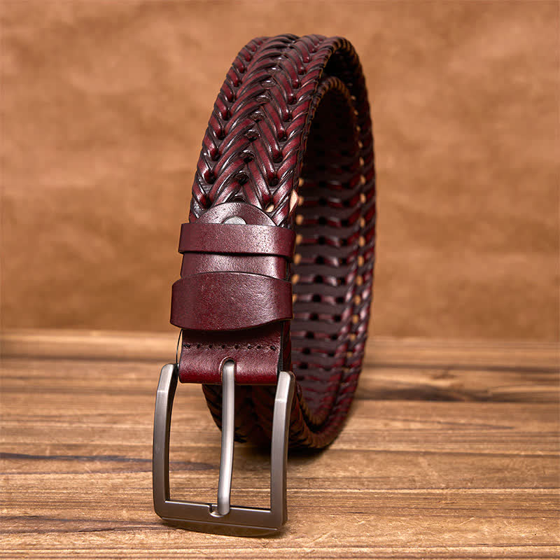 oliver | men's braided leather belt burgundy