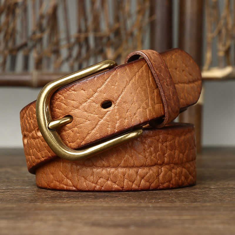 samuel | embossed leather belt with brass buckle