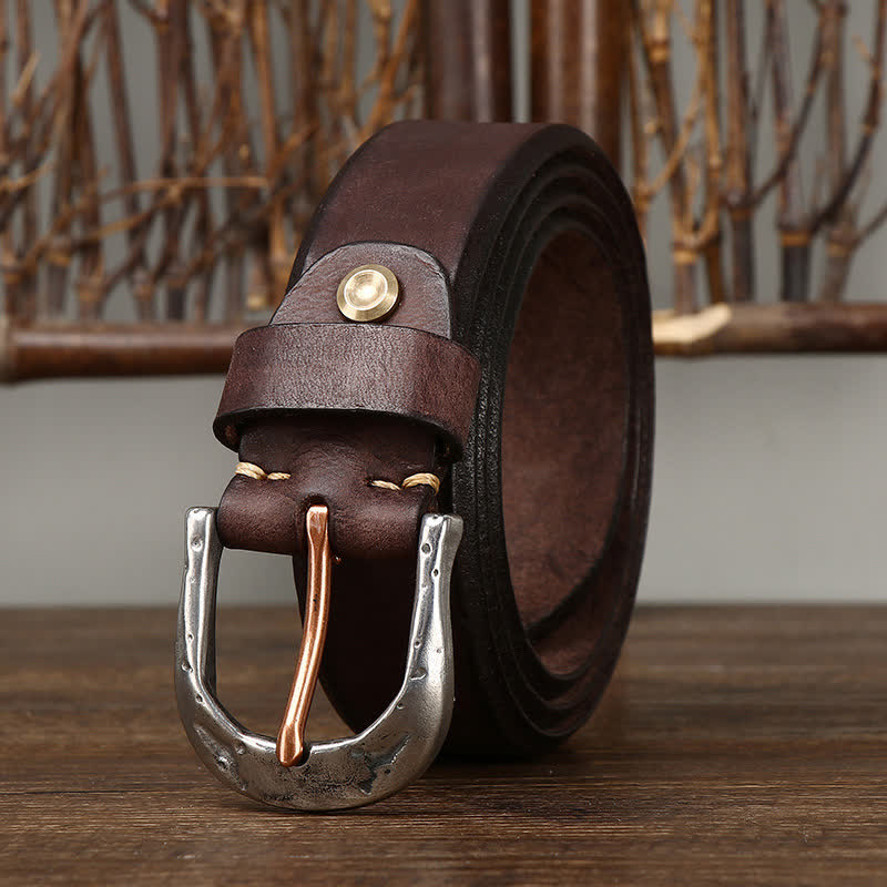 oliver | classic leather belt with carved buckle brown