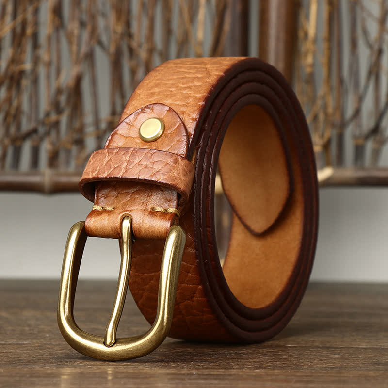 samuel | embossed leather belt with brass buckle tan