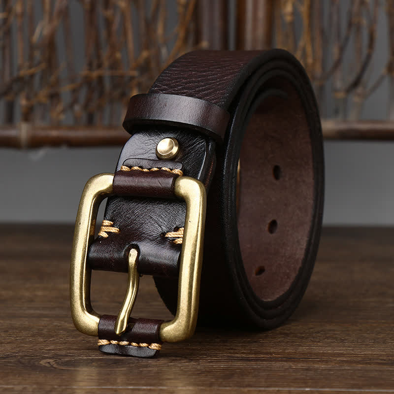 oliver | leather belt with copper buckle brown