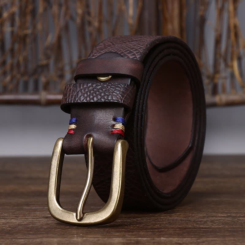 oscar | men's snakeskin grain leather belt brown