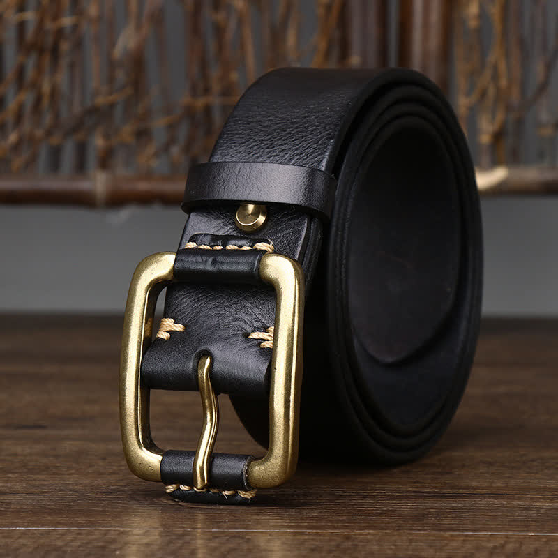 oliver | leather belt with copper buckle black