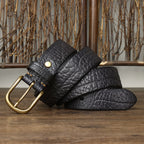 samuel | embossed leather belt with brass buckle