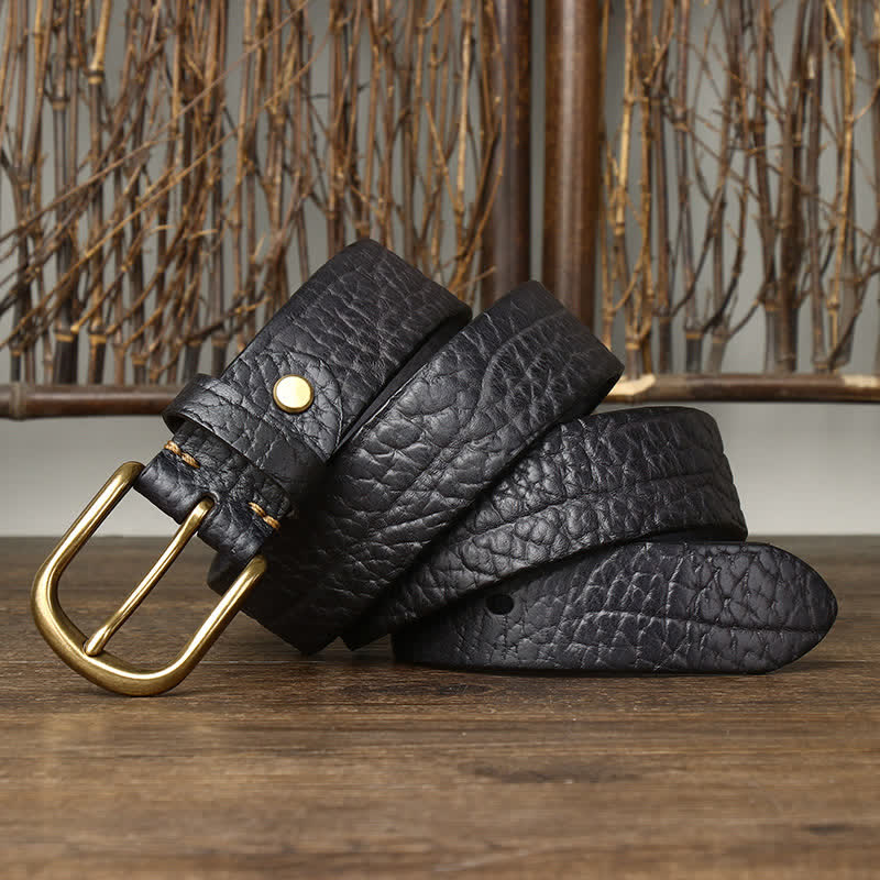 samuel | embossed leather belt with brass buckle