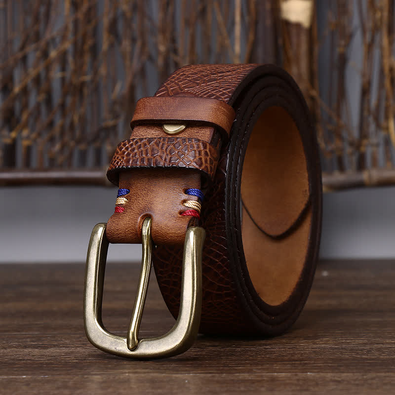 oscar | men's snakeskin grain leather belt tan