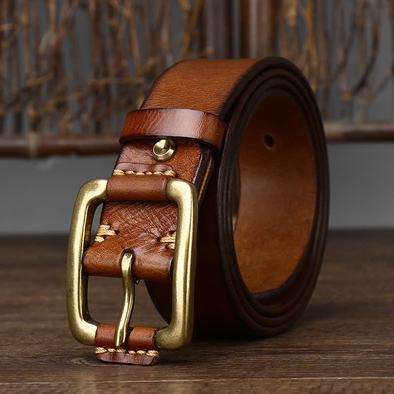 oliver | leather belt with copper buckle tan