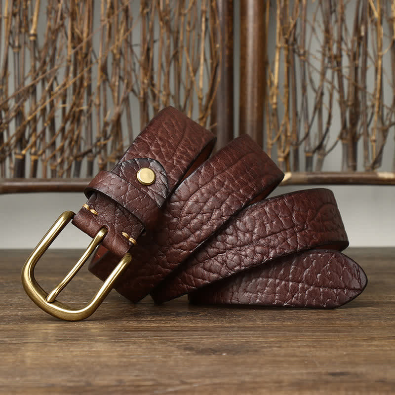 samuel | embossed leather belt with brass buckle