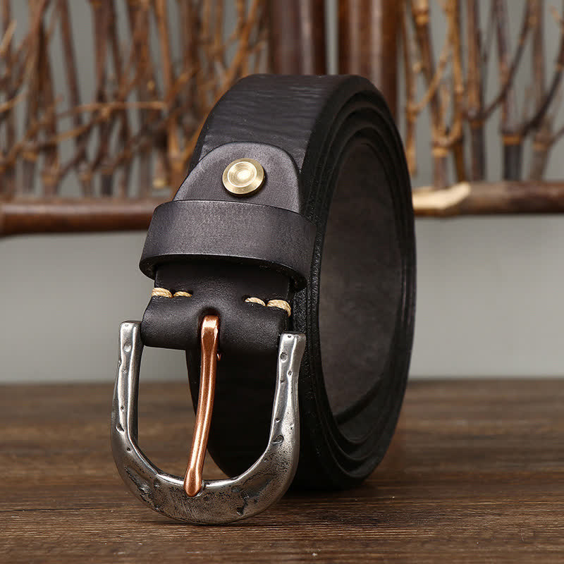 oliver | classic leather belt with carved buckle black