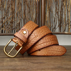 samuel | embossed leather belt with brass buckle