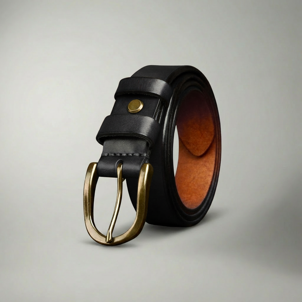 Oliver | Smooth Leather Belt with Brass Buckle