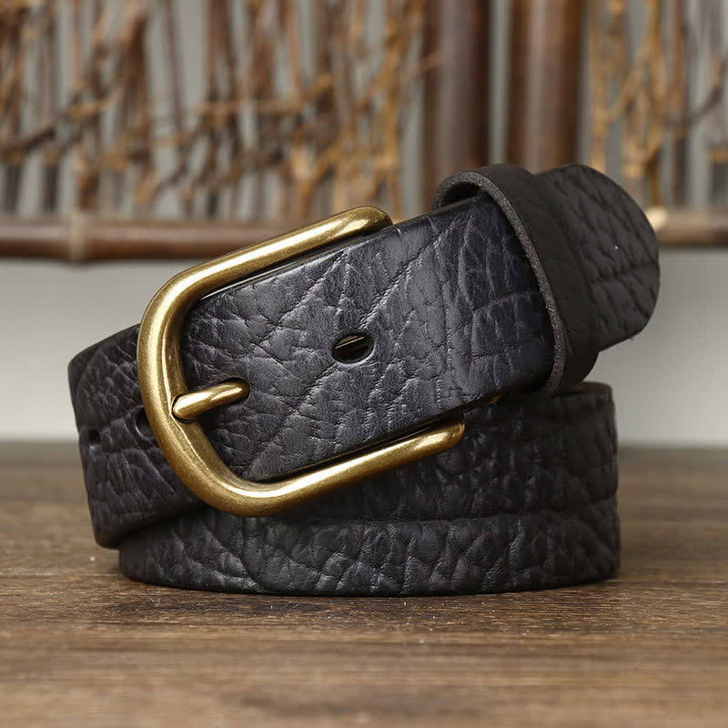 samuel | embossed leather belt with brass buckle