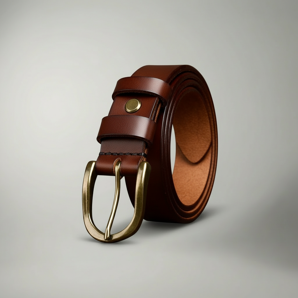 Oliver | Smooth Leather Belt with Brass Buckle