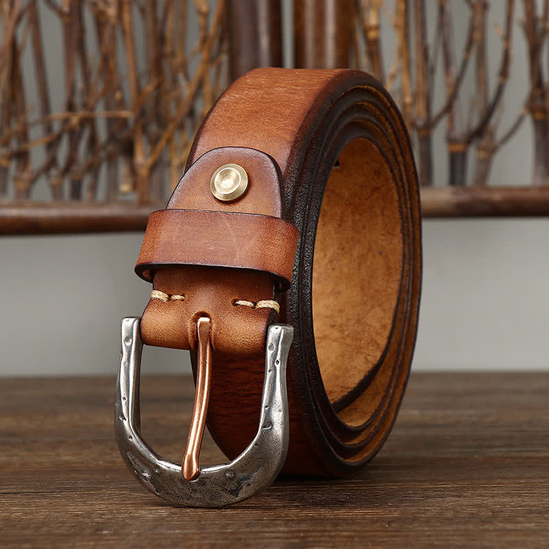 oliver | classic leather belt with carved buckle tan