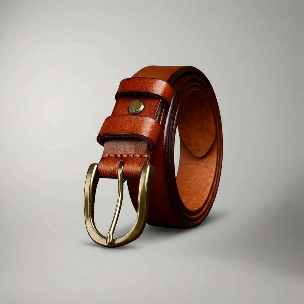 Oliver | Smooth Leather Belt with Brass Buckle